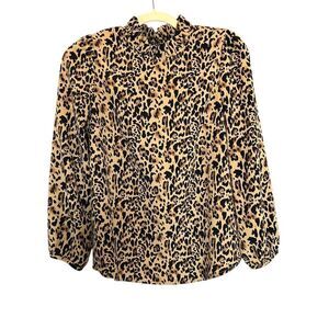 J.Crew XS Leopard Print Button Back  Romantic Ruffle Victorian Collar Blouse